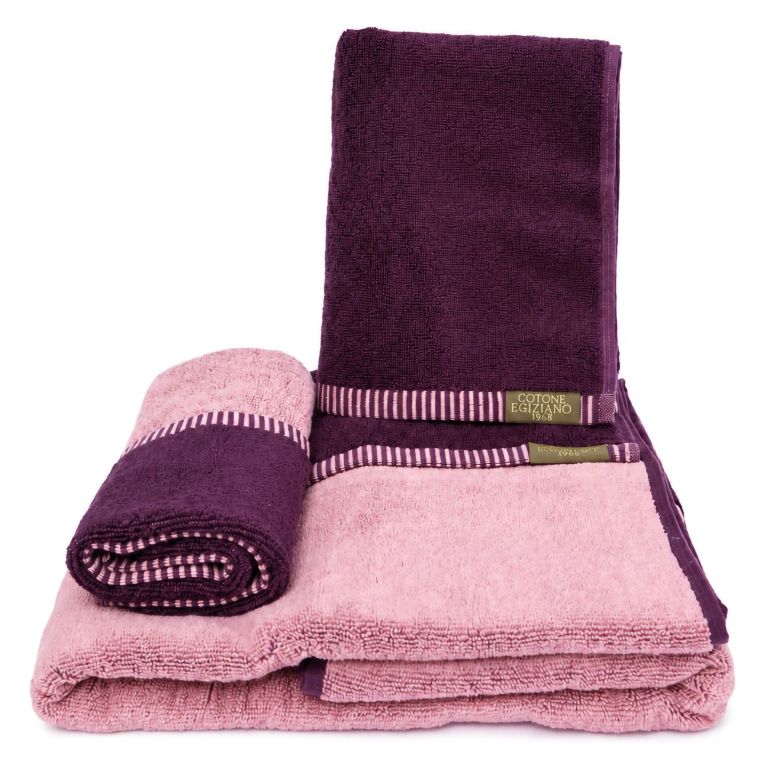Set di Asciugamani Rosa Viola Prugna 100% Cotone Egiziano a Fibra Lunga Pettinato set da 2 Reversibile - Sazaga Luxury