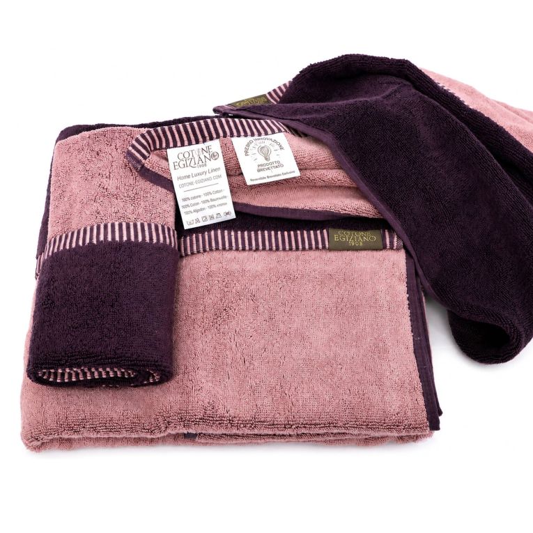 Set di Asciugamani Rosa Viola Prugna 100% Cotone Egiziano a Fibra Lunga Pettinato set da 2 Reversibile - Sazaga Luxury