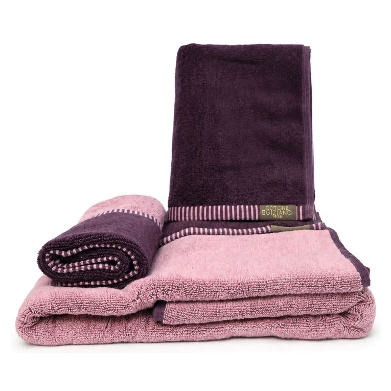 Set di Asciugamani Rosa Viola Prugna 100% Cotone Egiziano a Fibra Lunga Pettinato set da 2 Reversibile - Sazaga Luxury