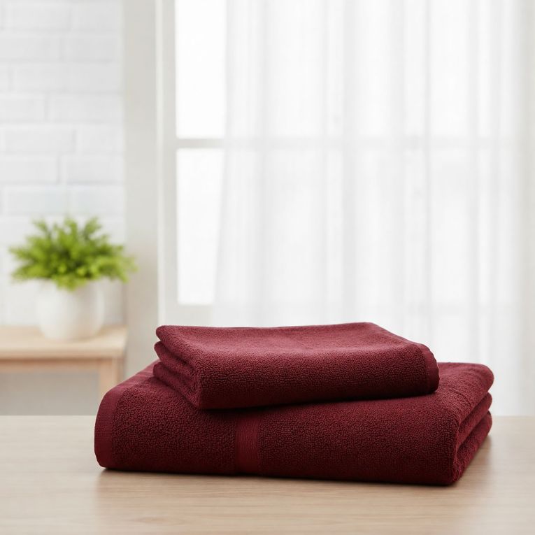 Set di Asciugamani Rosso Bordeaux 100% Puro Cotone set da 2 - Sanonefa Luxury
