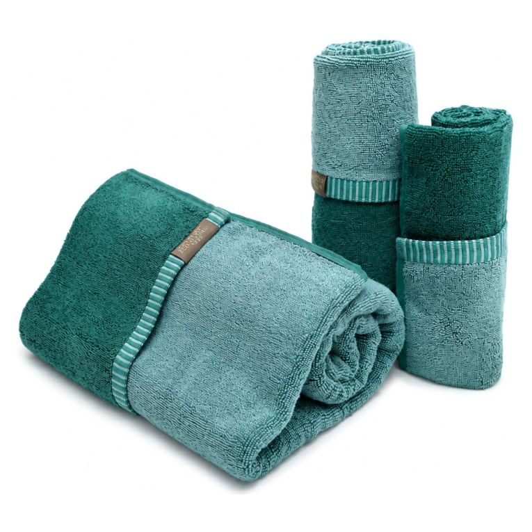 Set di Asciugamani Verde Acqua Verde Scuro 100% Cotone Egiziano a Fibra Lunga Pettinato set da 2 Reversibile - Sazaga Luxury