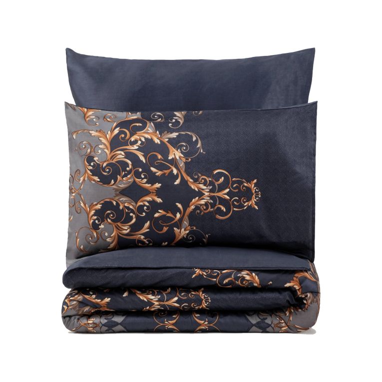 Set di copripiumino matrimoniale e 2 federe Ballwin, 260x220 cm, Blu e Oro