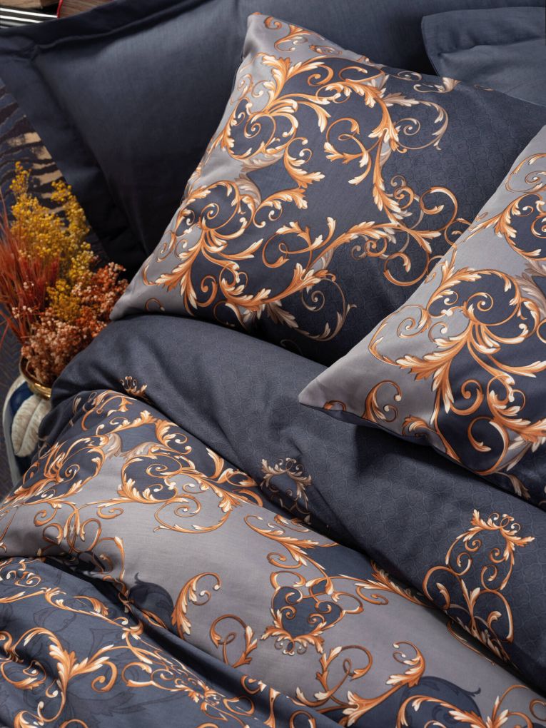 Set di copripiumino matrimoniale e 2 federe Ballwin, 260x220 cm, Blu e Oro