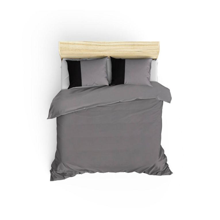 Set di copripiumino matrimoniale e 2 federe Euclid, 240x220 cm, Grigio e Nero