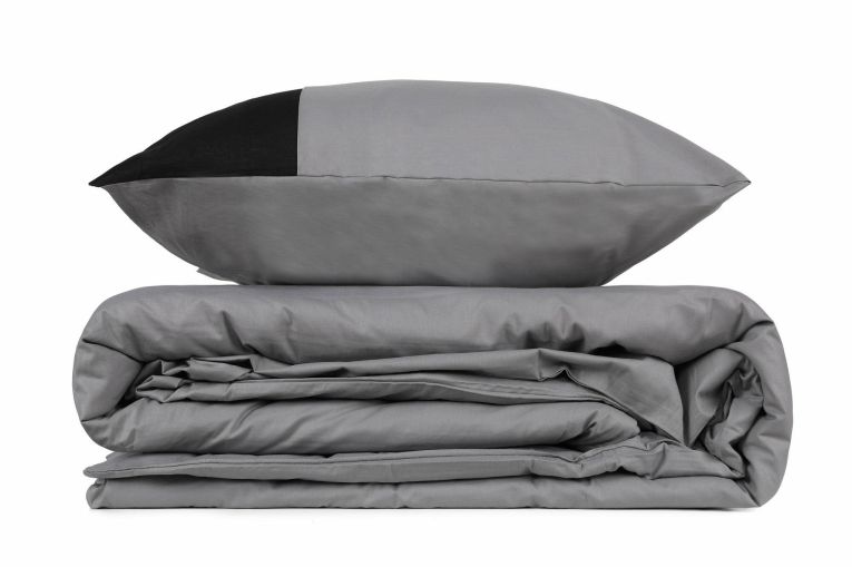 Set di copripiumino matrimoniale e 2 federe Euclid, 240x220 cm, Grigio e Nero
