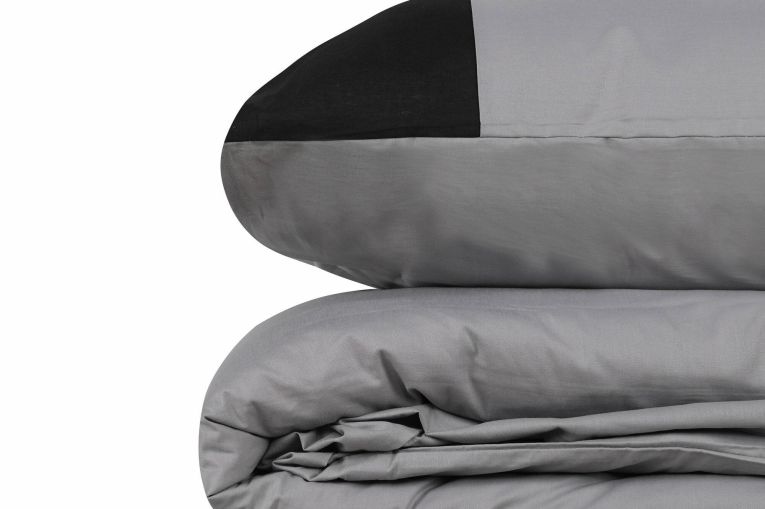 Set di copripiumino matrimoniale e 2 federe Euclid, 240x220 cm, Grigio e Nero