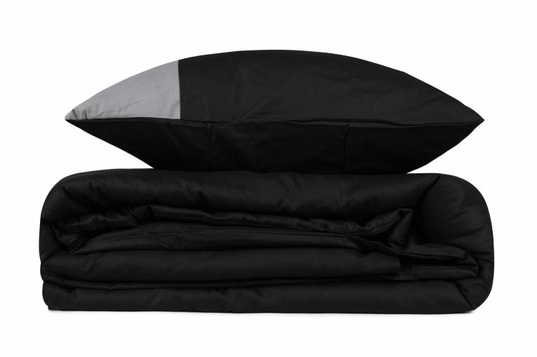 Set di copripiumino matrimoniale e 2 federe Euclid, 240x220 cm, Nero e Grigio