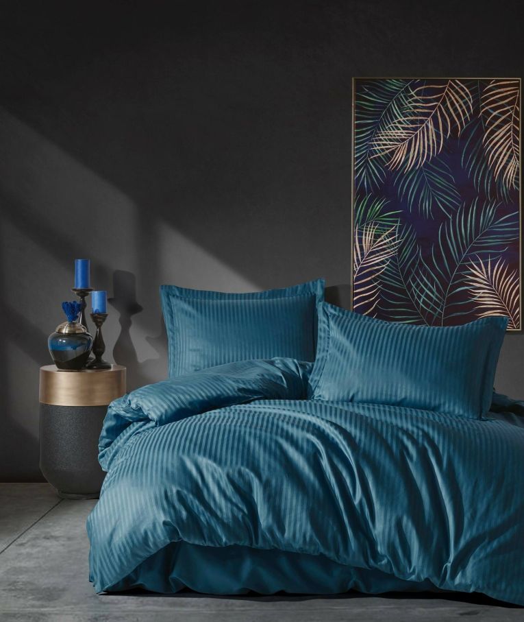 Set di copripiumino matrimoniale e 2 federe Minot, 240x220 cm, Blu