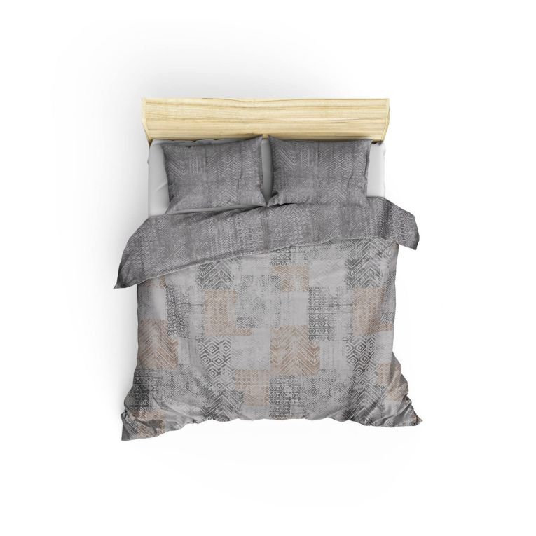 Set di copripiumino matrimoniale e 2 federe Mishawaka, 240x220 cm, Grigio e Beige