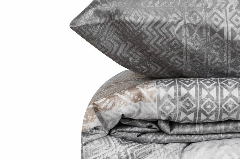 Set di copripiumino matrimoniale e 2 federe Mishawaka, 240x220 cm, Grigio e Beige