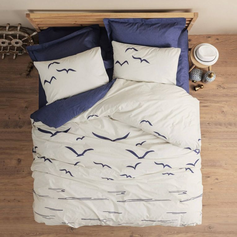 Set di copripiumino matrimoniale e 2 federe North Kingsville, Blu e Bianco, 240x220 cm