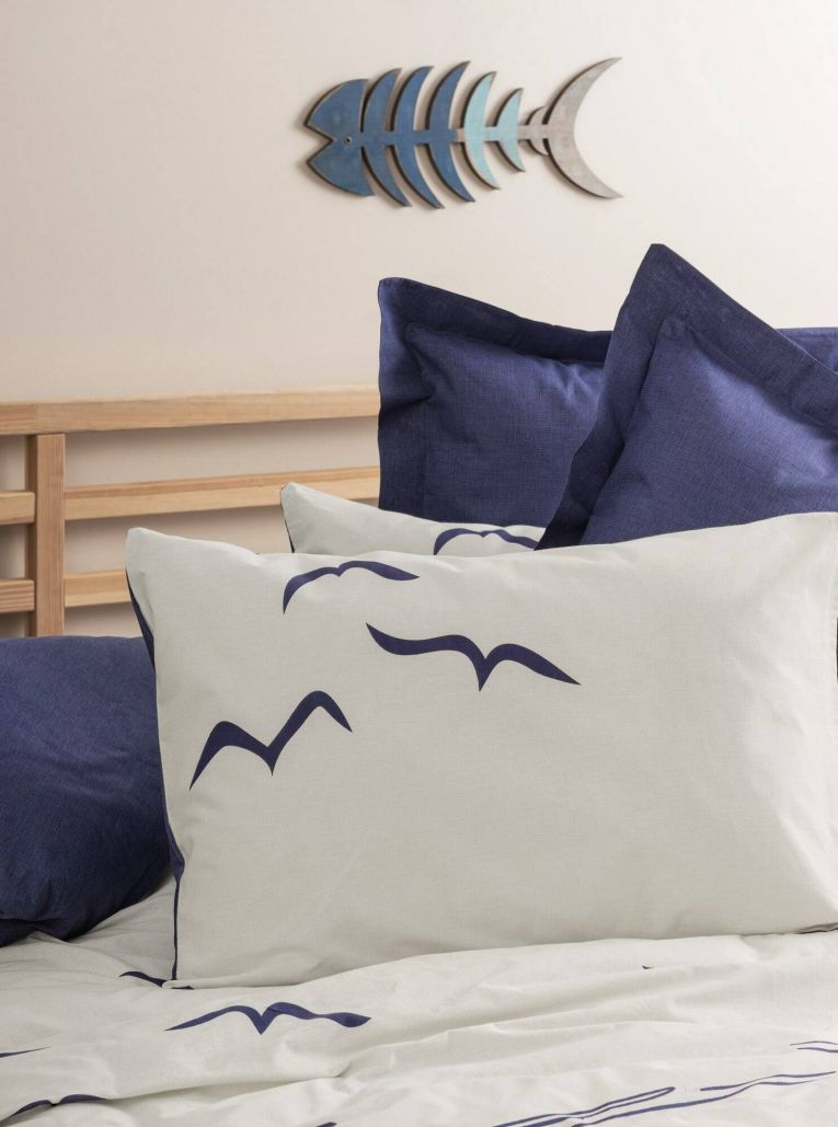 Set di copripiumino matrimoniale e 2 federe Salzano, Sacca per piumino matrimoniale, Blu e Bianco, 240x220 cm