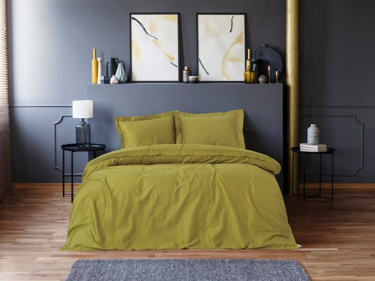 Set di copripiumino matrimoniale e 2 federe Wickliffe, 200x200 cm, Verde