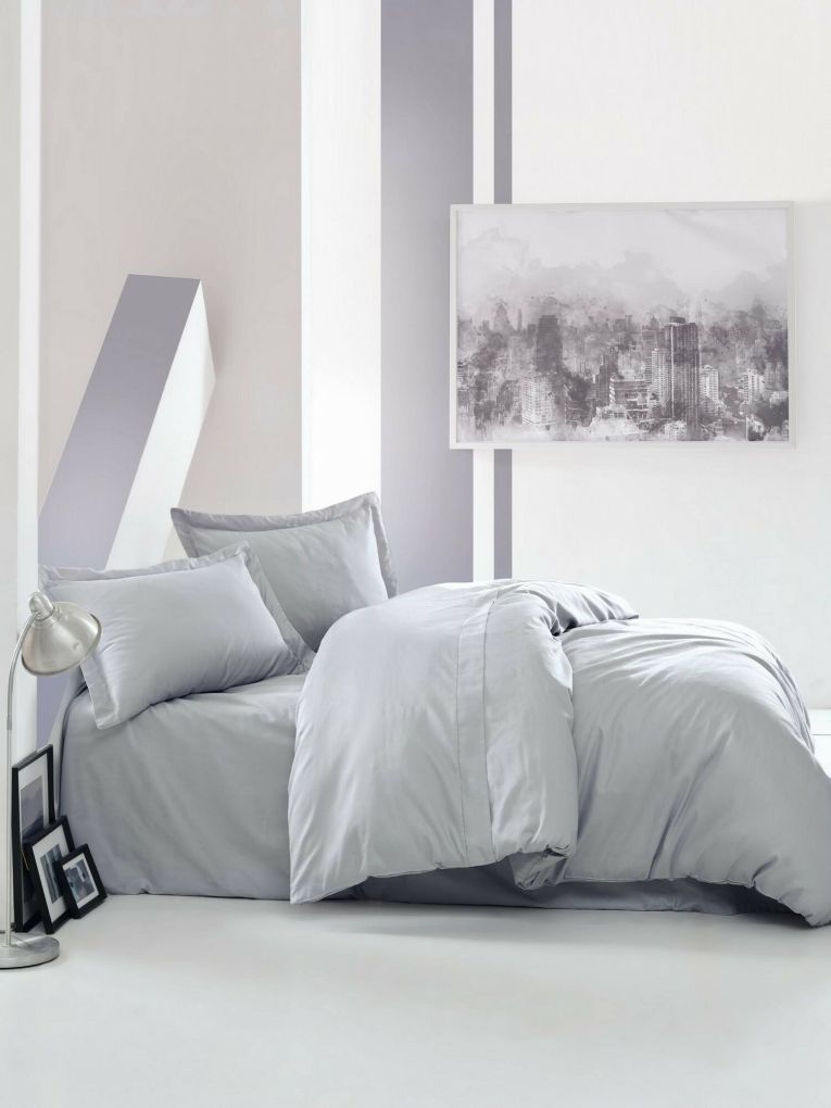 Set di copripiumino matrimoniale e 2 federe Wickliffe, 260x220 cm, Grigio