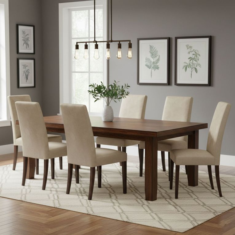 Set di Sedie Beige Marrone Noce 6 Sedie Effetto Velluto, Imbottito - Ferraris