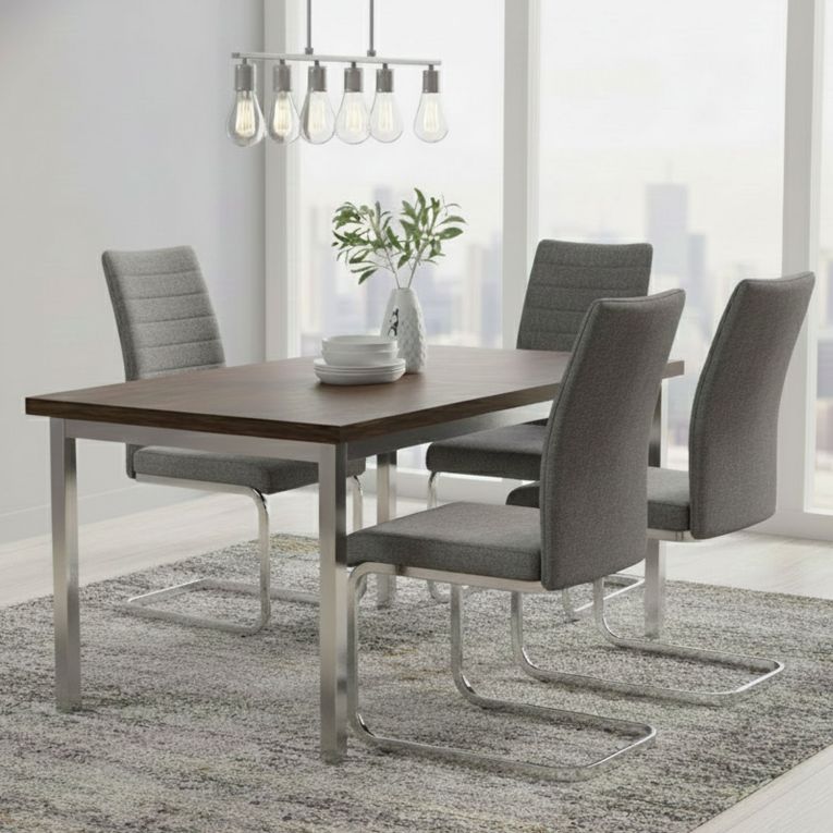 Set di Sedie Grigio Grigio 4 Sedie Imbottito, Materiale Struttura in Tessuto - Quintano