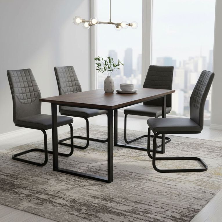Set di Sedie Grigio Scuro Nero 4 Sedie Effetto Velluto, Imbottito - Quintano