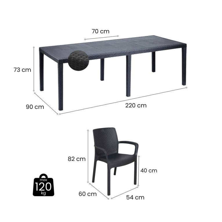 Set giardino tavolo estensibile10 posti e 4 sedie antracite - Cortanze