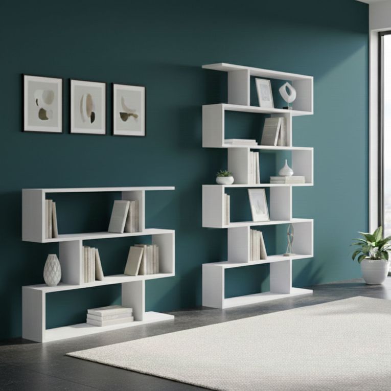 Set Libreria Bianco Modulabile 9 Ripiani, Installazione a Muro - Jesolo