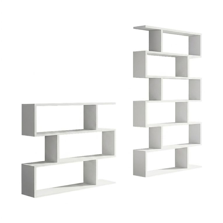 Set Libreria Bianco Modulabile 9 Ripiani, Installazione a Muro - Jesolo