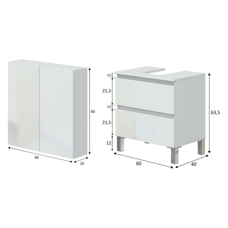 Set Mobili Bagno Bianco Lucido 2 Cassetti 2 Ripiani, 2 Ante - Capizzi