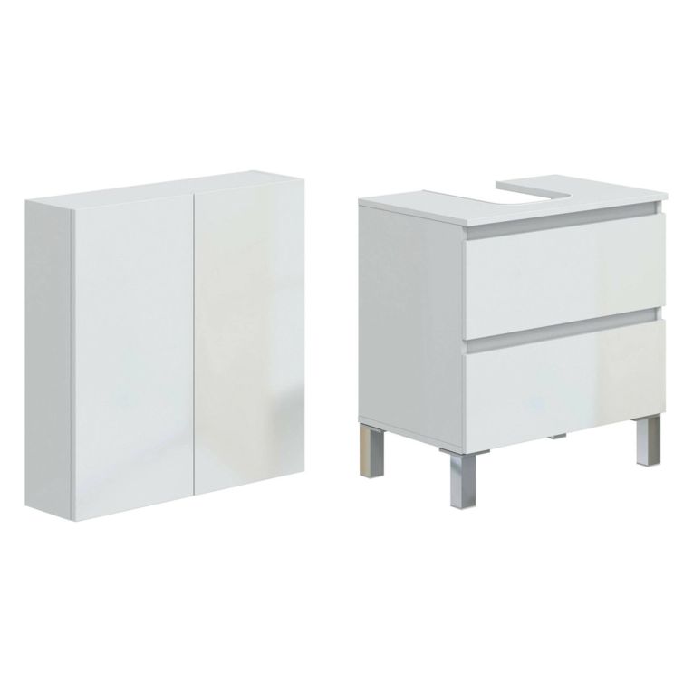Set Mobili Bagno Bianco Lucido 2 Cassetti 2 Ripiani, 2 Ante - Capizzi