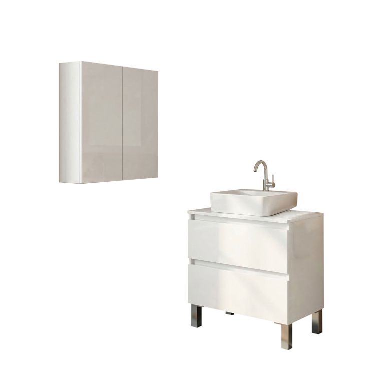 Set Mobili Bagno Bianco Lucido 2 Cassetti 2 Ripiani, 2 Ante - Capizzi