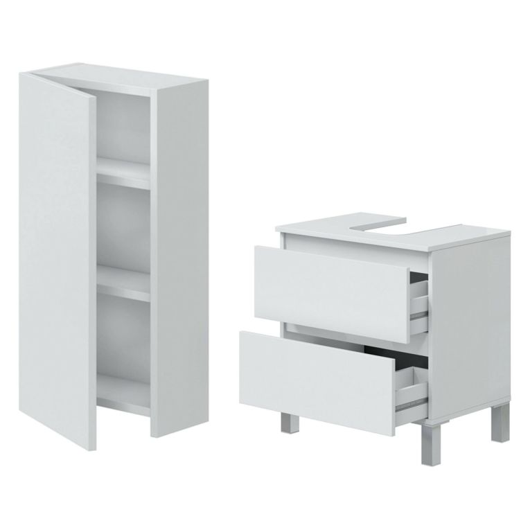 Set Mobili Bagno Bianco Lucido 2 Cassetti 2 Ripiani, Un'anta - Frisa