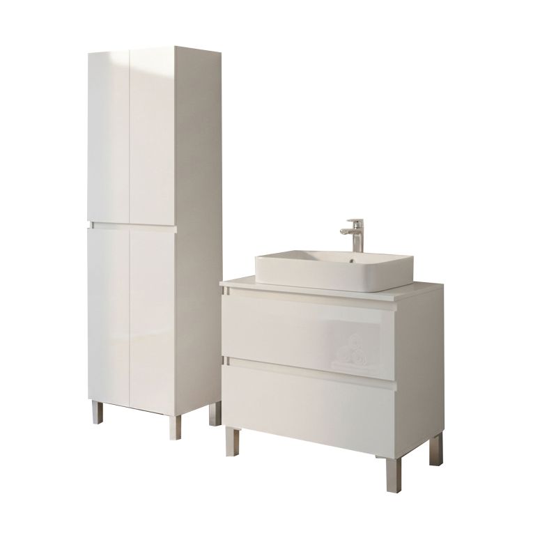 Set Mobili Bagno Bianco Lucido 2 Cassetti 3 Ripiani, 4 Ante - Capurso