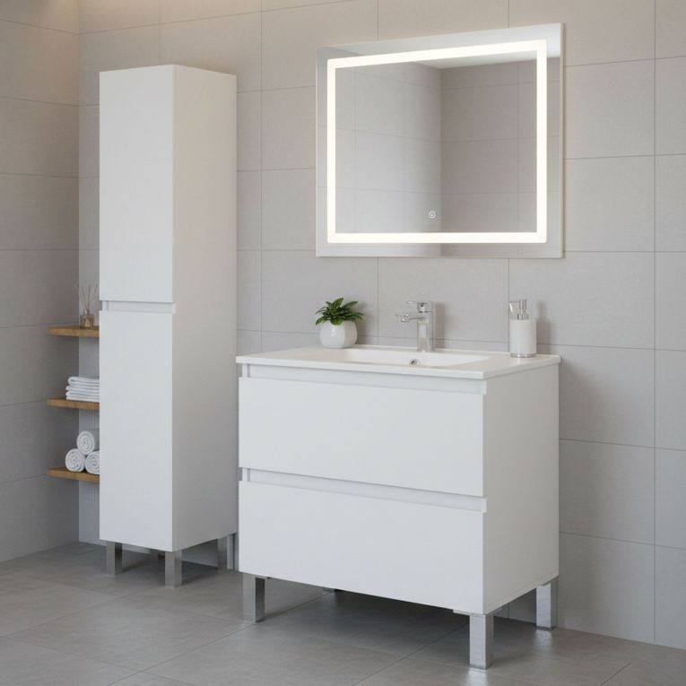 Set Mobili Bagno Bianco Lucido 2 Cassetti 4 Ripiani, 2 Ante - Formello