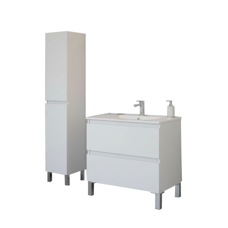 Set Mobili Bagno Bianco Lucido 2 Cassetti 4 Ripiani, 2 Ante - Formello