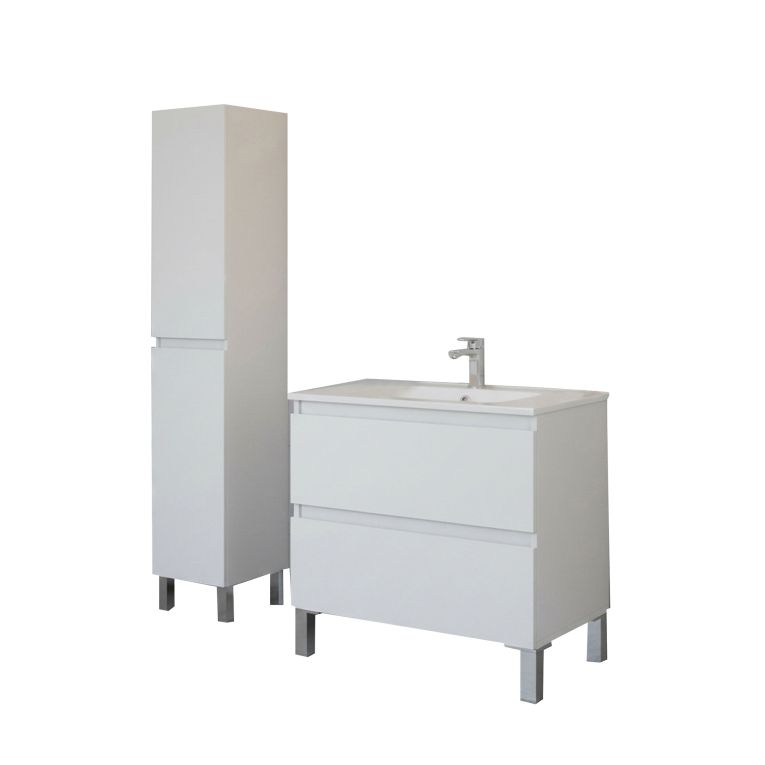 Set Mobili Bagno Bianco Lucido 2 Cassetti 4 Ripiani, 2 Ante - Formello