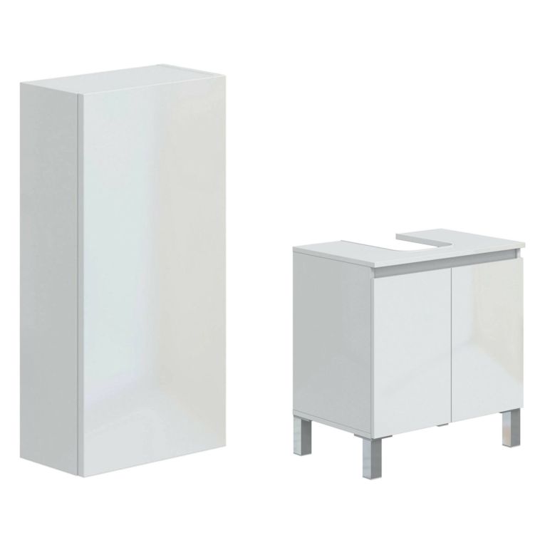 Set Mobili Bagno Bianco Lucido 3 Ripiani 3 Ante, 5 Vani - Vignola
