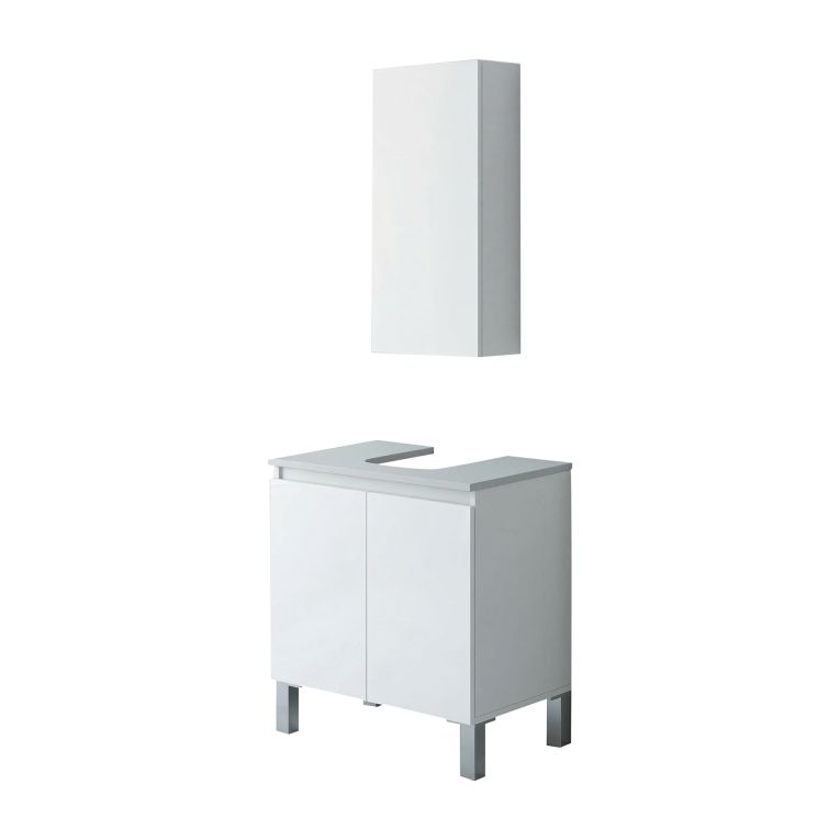 Set Mobili Bagno Bianco Lucido 3 Ripiani 3 Ante, 5 Vani - Vignola
