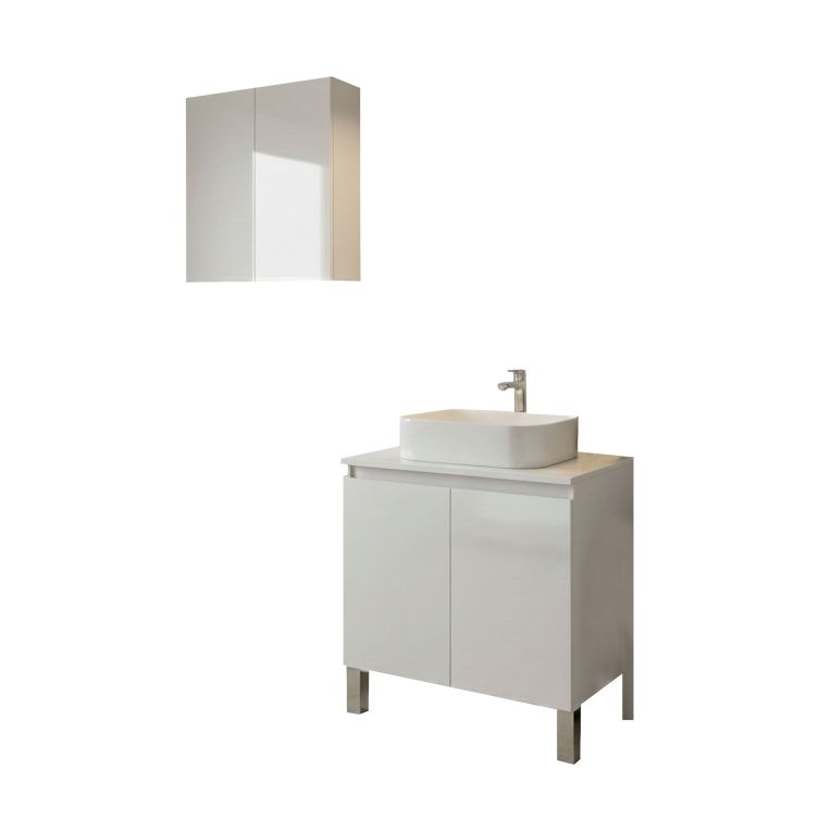 Set Mobili Bagno Bianco Lucido 3 Ripiani 4 Ante, 5 Vani - Gravina