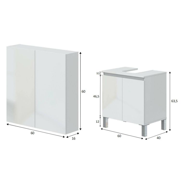 Set Mobili Bagno Bianco Lucido 3 Ripiani 4 Ante, 5 Vani - Gravina