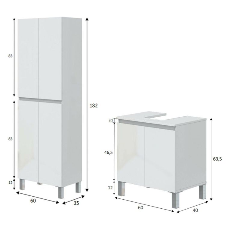Set Mobili Bagno Bianco Lucido 4 Ripiani 6 Ante, 7 Vani - Trevico