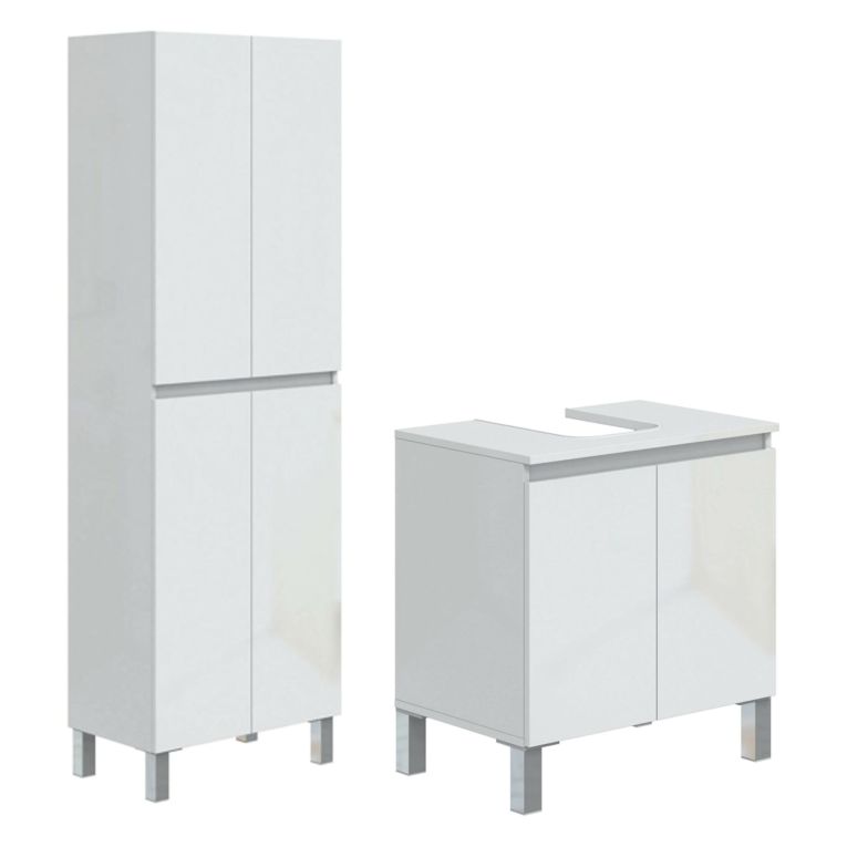 Set Mobili Bagno Bianco Lucido 4 Ripiani 6 Ante, 7 Vani - Trevico