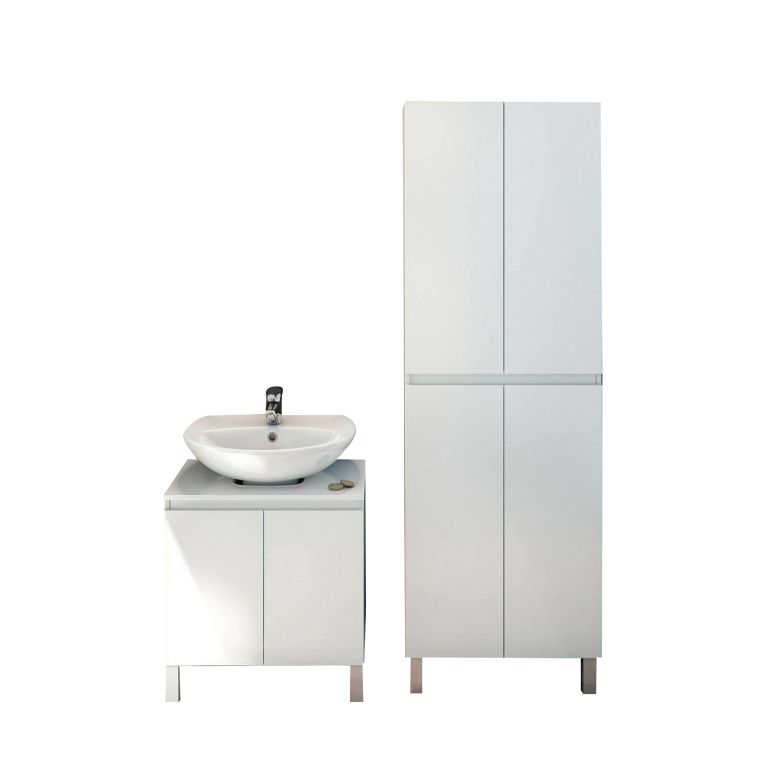 Set Mobili Bagno Bianco Lucido 4 Ripiani 6 Ante, 7 Vani - Trevico