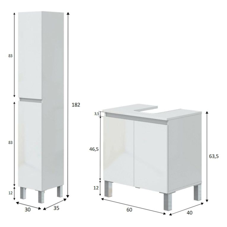 Set Mobili Bagno Bianco Lucido 5 Ripiani 4 Ante, 8 Vani - Vignolo