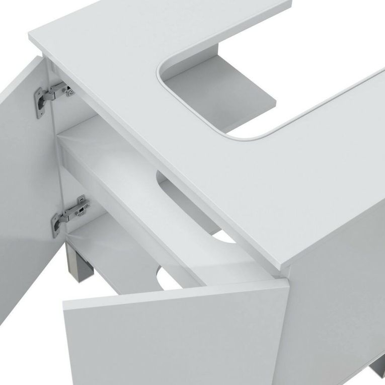 Set Mobili Bagno Bianco Lucido 5 Ripiani 4 Ante, 8 Vani - Vignolo