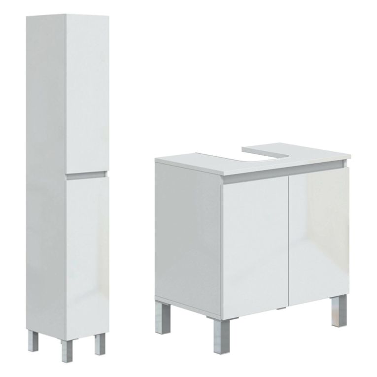 Set Mobili Bagno Bianco Lucido 5 Ripiani 4 Ante, 8 Vani - Vignolo