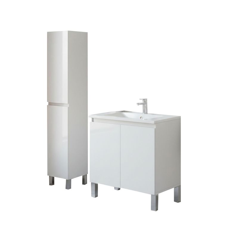 Set Mobili Bagno Bianco Lucido 5 Ripiani 4 Ante, 8 Vani - Vignolo