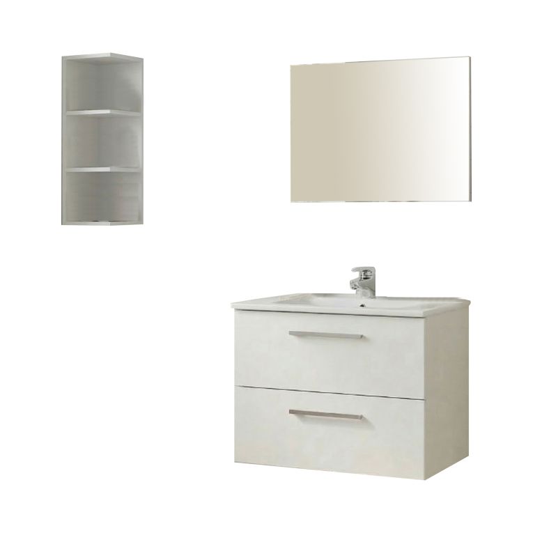 Set Mobili Bagno Bianco Lucido Specchio Incluso 2 Cassetti, 2 Ripiani - Plassas