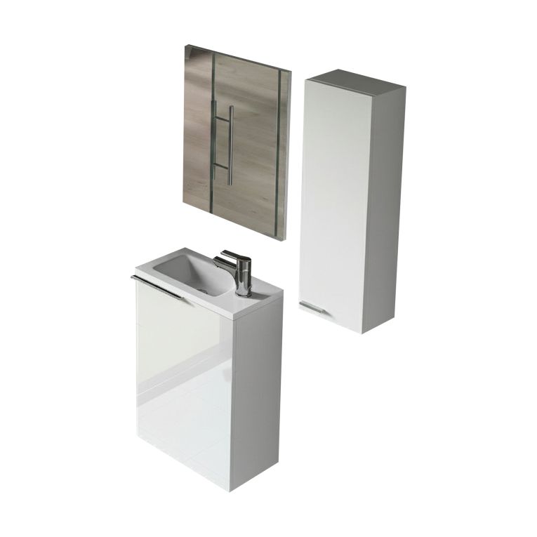 Set Mobili Bagno Bianco Lucido Specchio Incluso 2 Ripiani, 2 Ante - Casarano