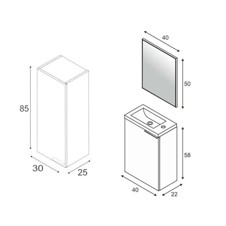 Set Mobili Bagno Bianco Lucido Specchio Incluso 2 Ripiani, 2 Ante - Casarano
