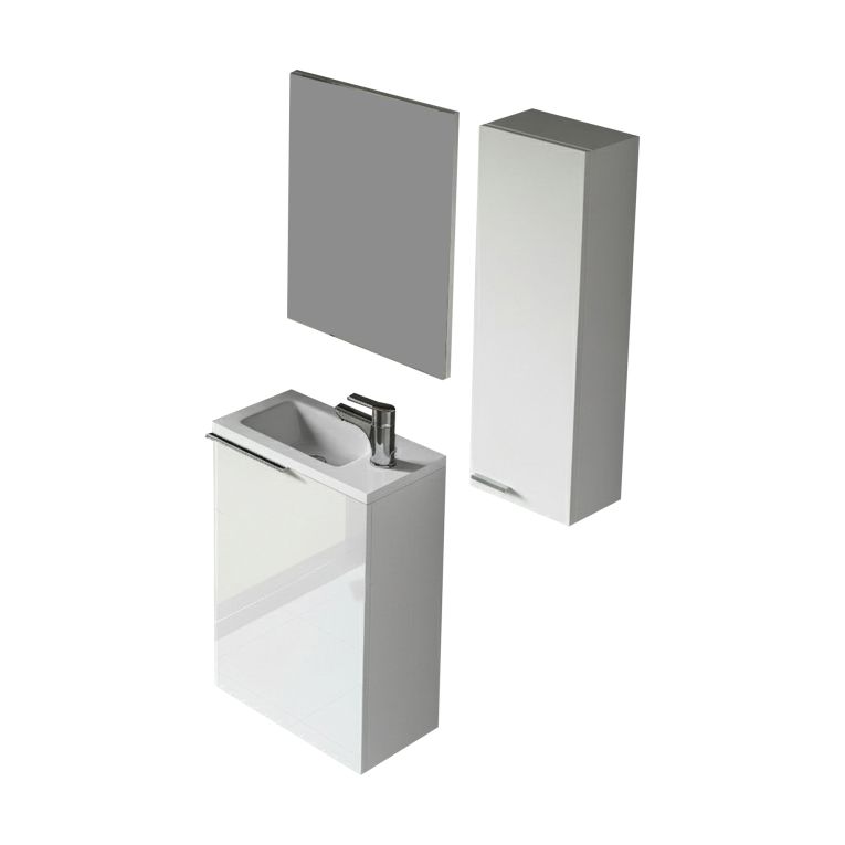 Set Mobili Bagno Bianco Lucido Specchio Incluso 2 Ripiani, 2 Ante - Casarano