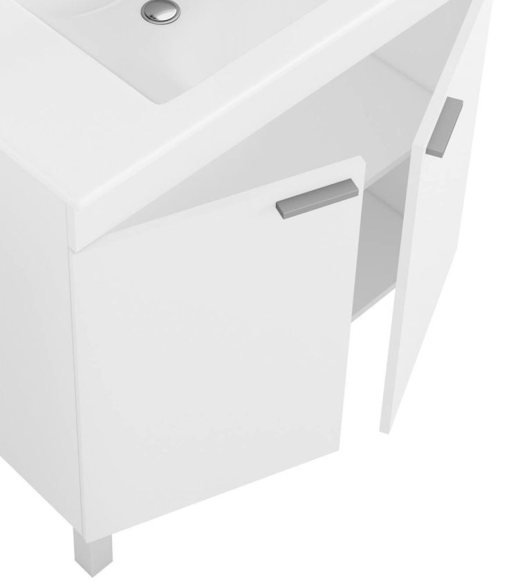 Set Mobili Bagno Bianco Lucido Specchio Incluso 2 Ripiani, 3 Ante - Suvereto