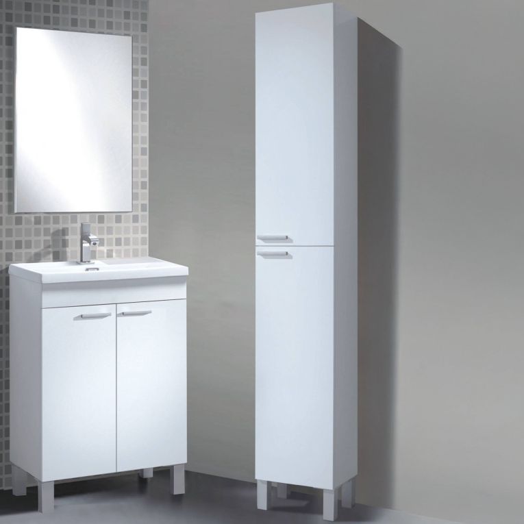 Set Mobili Bagno Bianco Lucido Specchio Incluso 2 Ripiani, 4 Ante - Tradate