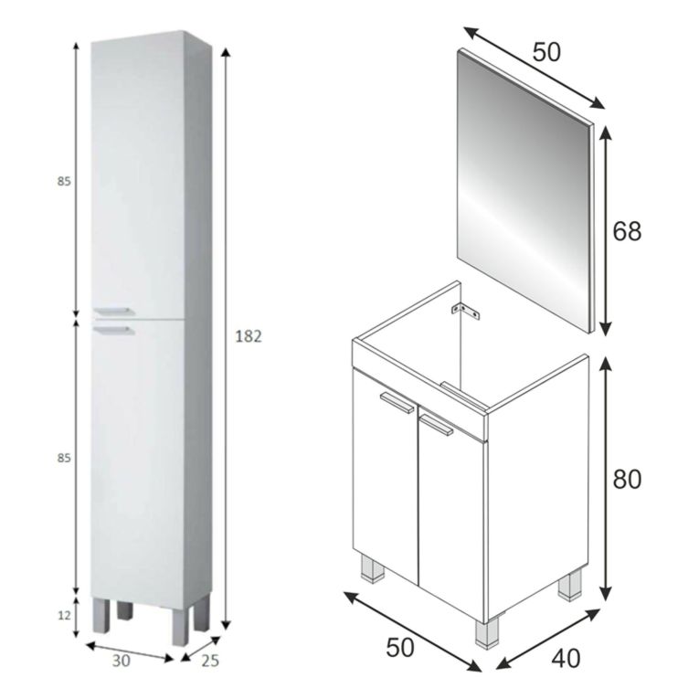 Set Mobili Bagno Bianco Lucido Specchio Incluso 2 Ripiani, 4 Ante - Tradate